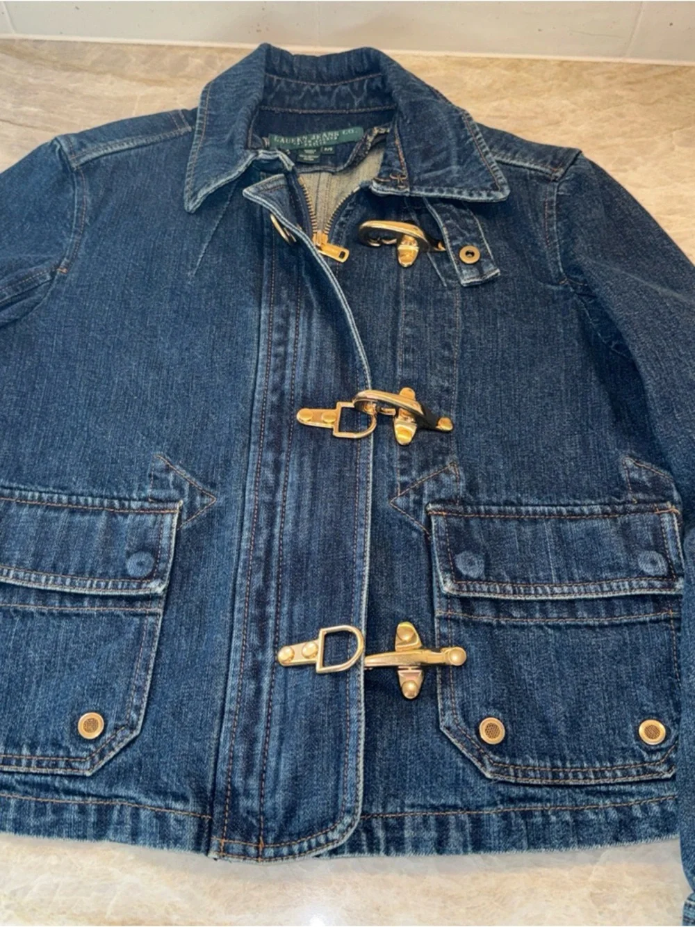 Ralph Lauren lobster hook closure Women's Navy Denim Jacket PS - Picture 3 of 7